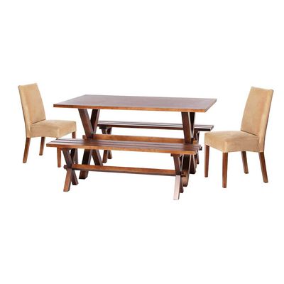 Juego de Comedor Latam Home Sevilla Cadiz 2 Sillas + 2 Bancas Cuero Kentucky Beige