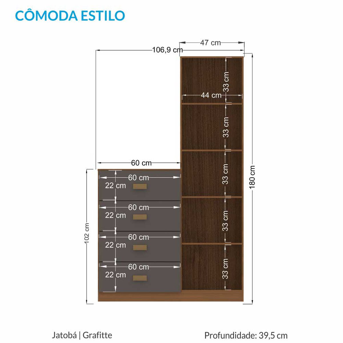 Cómoda Onessta Estilo 4 Cajones 1 Puerta Jatova Grafito