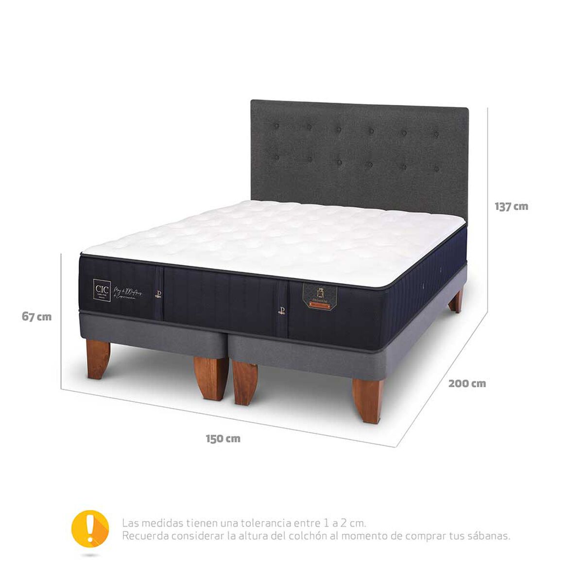 Cama Europea CIC Base Dividida 2 Plazas Premium + Respaldo Eufrates