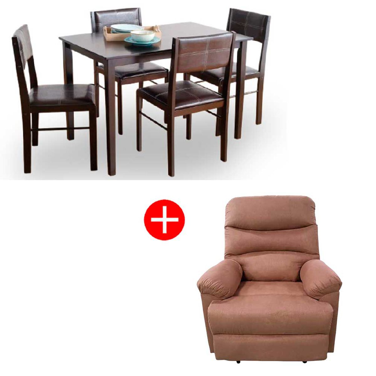 Combo Juego de Comedor Casanova Roma 4 Sillas + Bergere Casanova York Café
