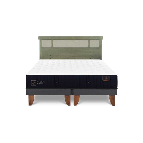 Cama Europea CIC Base Dividida 2 Plazas Premium + Respaldo Dublin Olivo