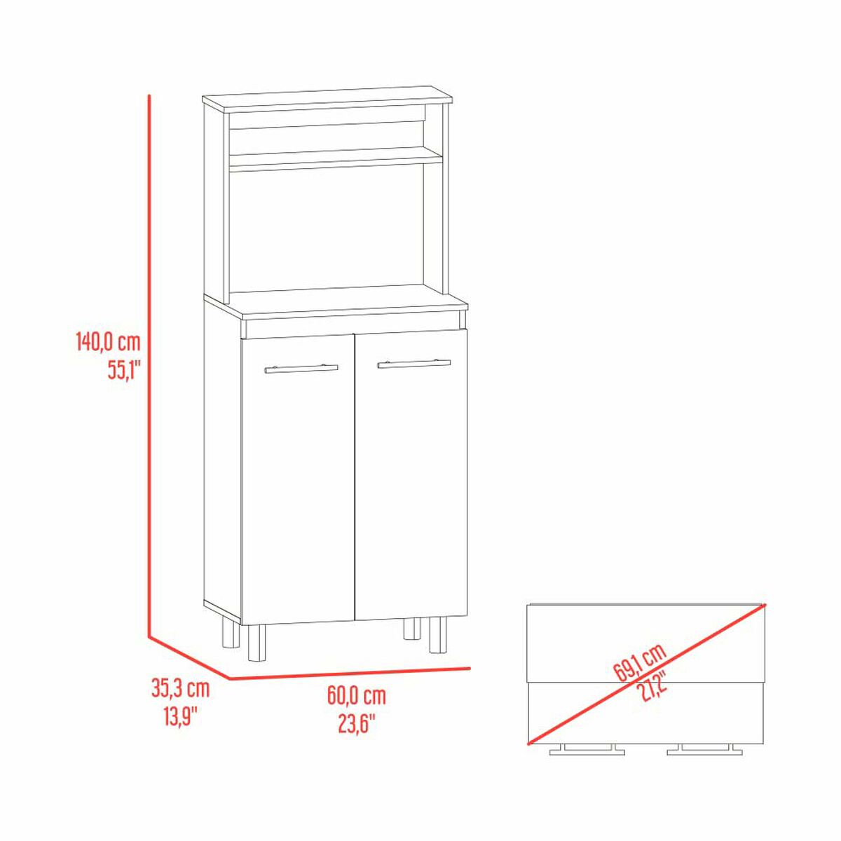 Mueble De Microondas Tuhome Sedona 2 P Blanco Y Fresno Europeo