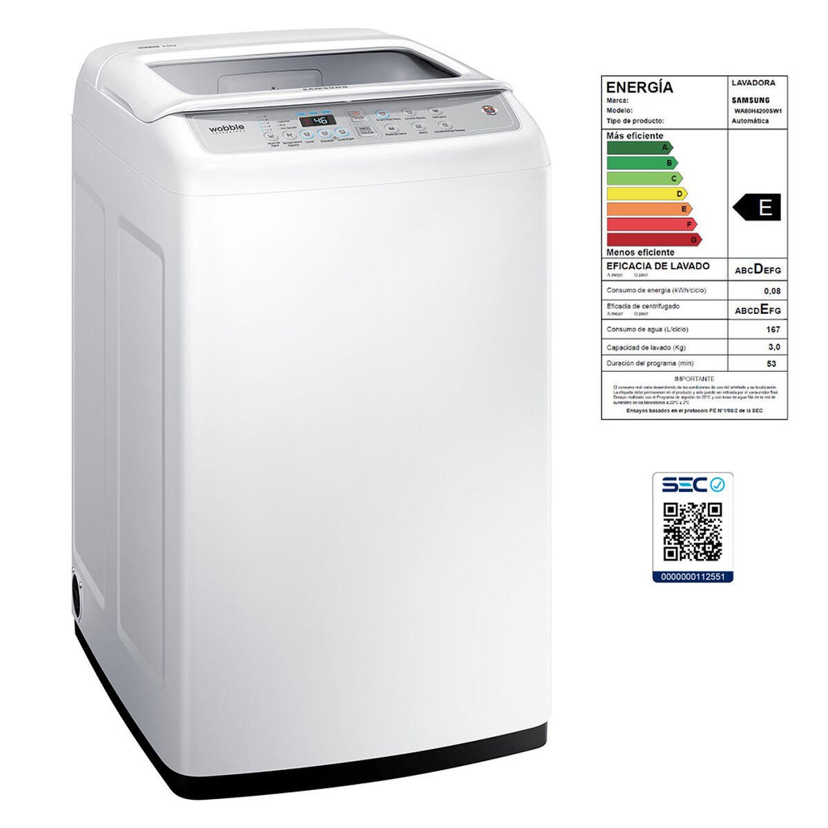Lavadora Automática Samsung WA80H4200SW1ZS 8 kg.