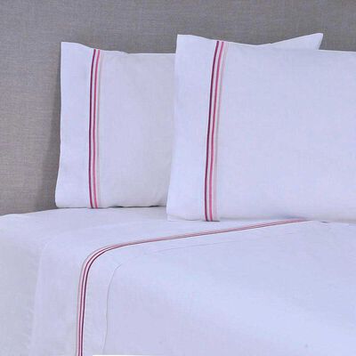 S&aacute;bana Mashini 144 Hilos King Bordada Line Rosado