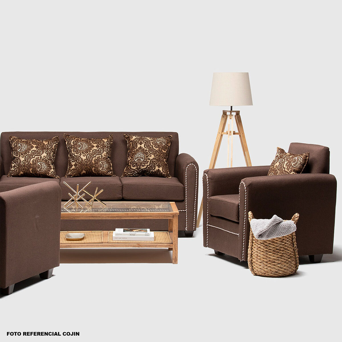 Juego de Living Almore Alemania Sof&aacute; 3 Cuerpos + Dos Sillones 1 Cuerpo Caf&eacute;