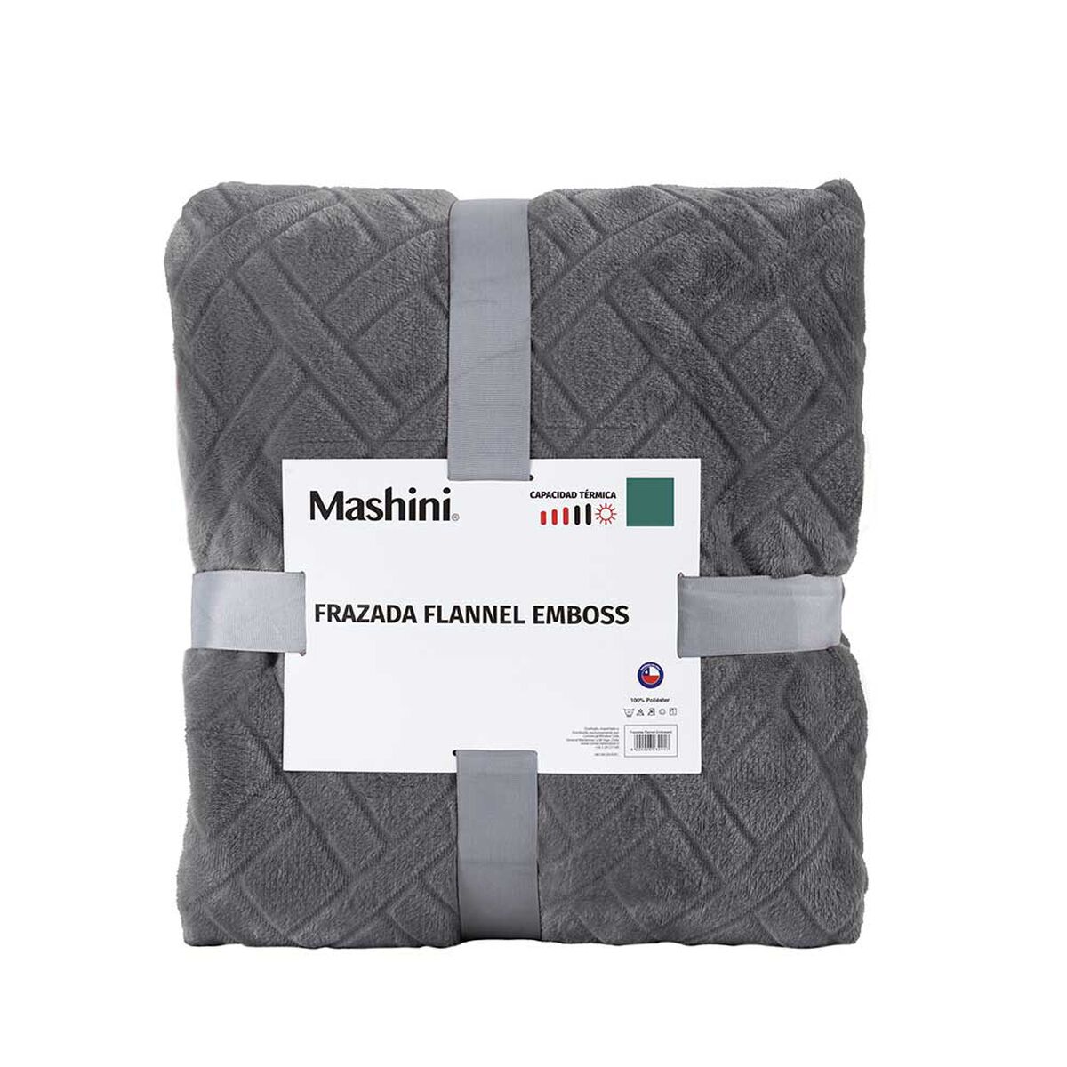 Frazada Flannel Embossed Mashini 1,5 Plazas Liso Gris