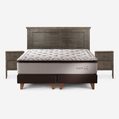 Cama Europea Rosen Base Dividida 2 Plazas Anna + Respaldo + 2 Veladores