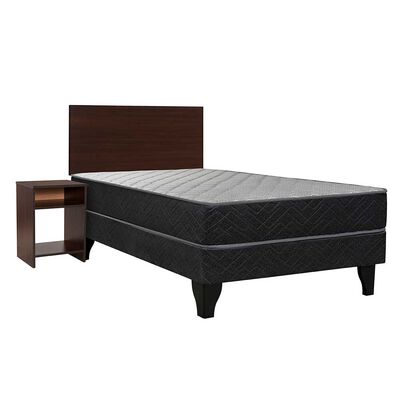 Imagen 1 del producto Cama Europea Celta 1 Plaza Atlantis Black + Respaldo + Velador Castilla