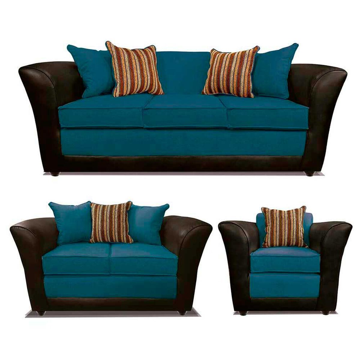 Juego de Living Elegant Detail Minesota Sof&aacute; 3 Cuerpos + Sof&aacute; 2 cuerpos + Sill&oacute;n 1 Cuerpo Azul