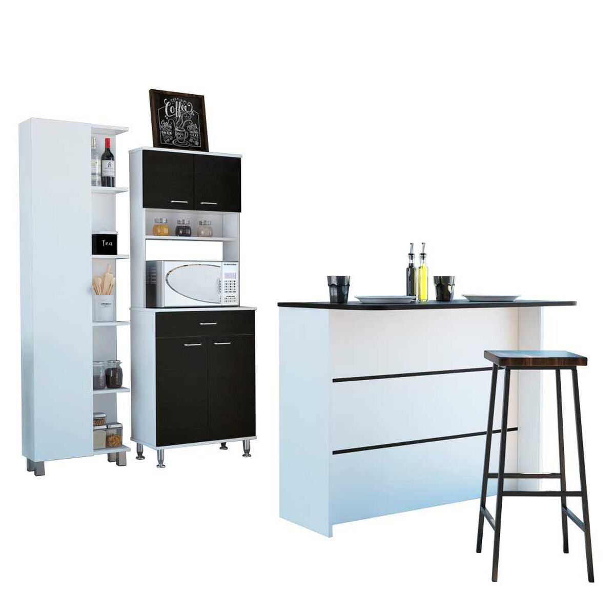 Combo Mueble Microondas + Barra de Cocina + Optimizador TuHome Kitchen Wenge Blanco