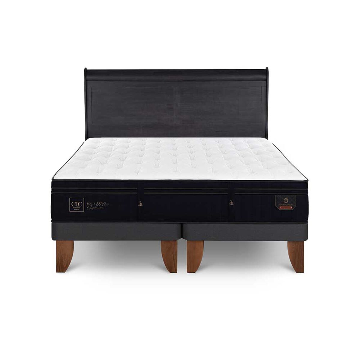 Cama Europea CIC Base Dividida King S&uacute;per Premium + Respaldo Miro Negro