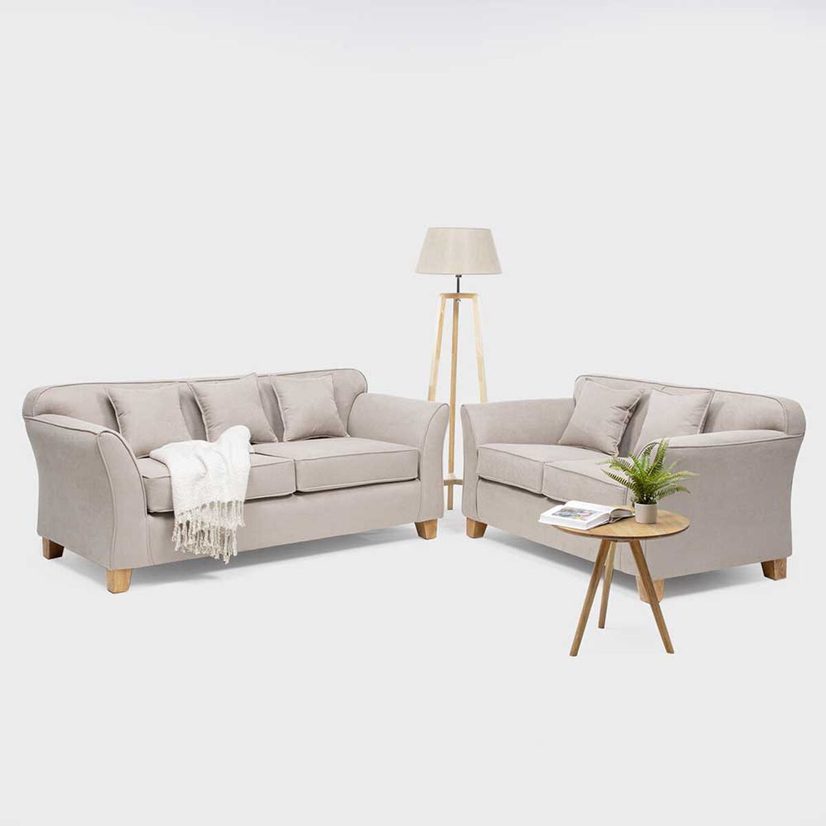 Juego de Living Almore Turin Tela Sofá 3 Cuerpos + Sofá 2 Cuerpos Beige