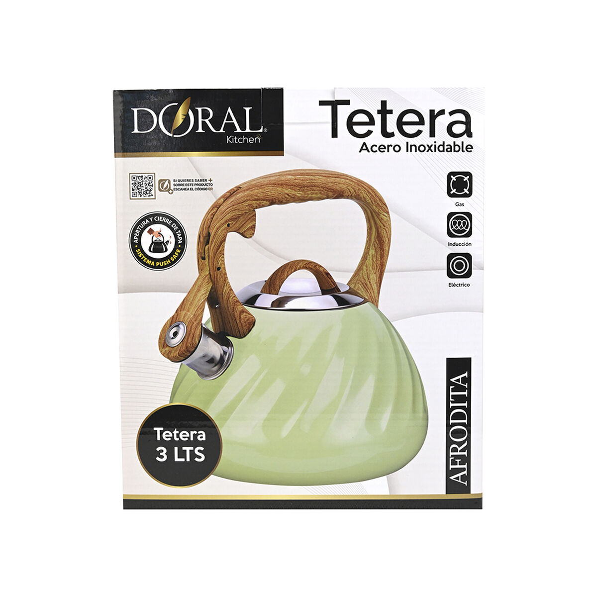 Tetera Doral Acero Inoxidable Afrodita 3 lts. Verde Agua