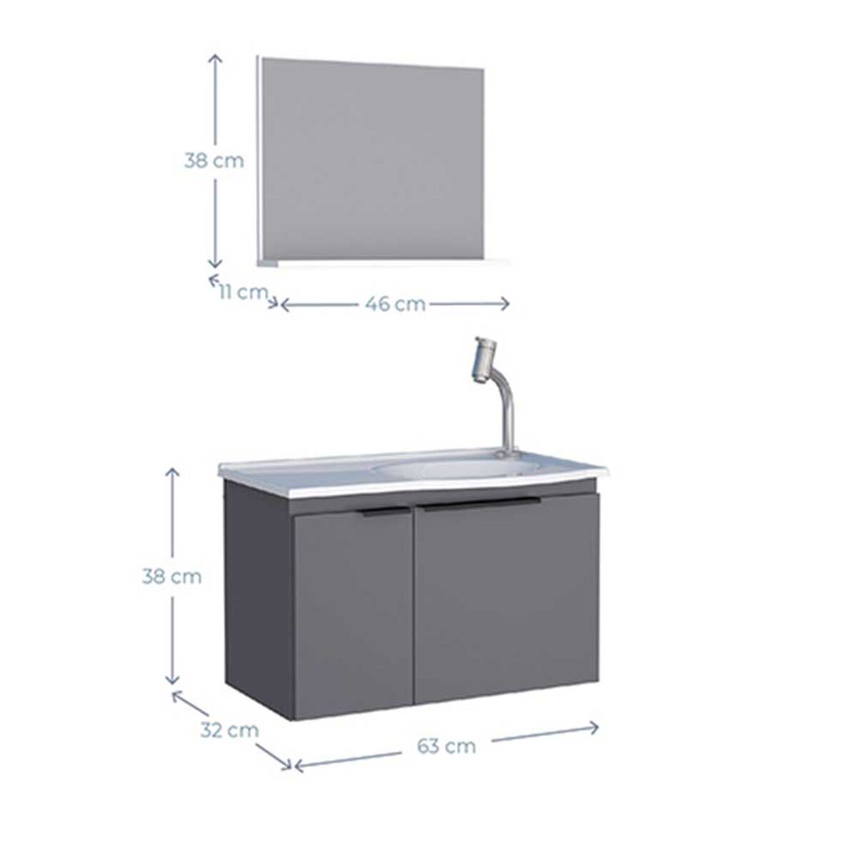 Vanitorio + Lavamanos + Espejo con Repisa Vekkahome Quartzo Gris