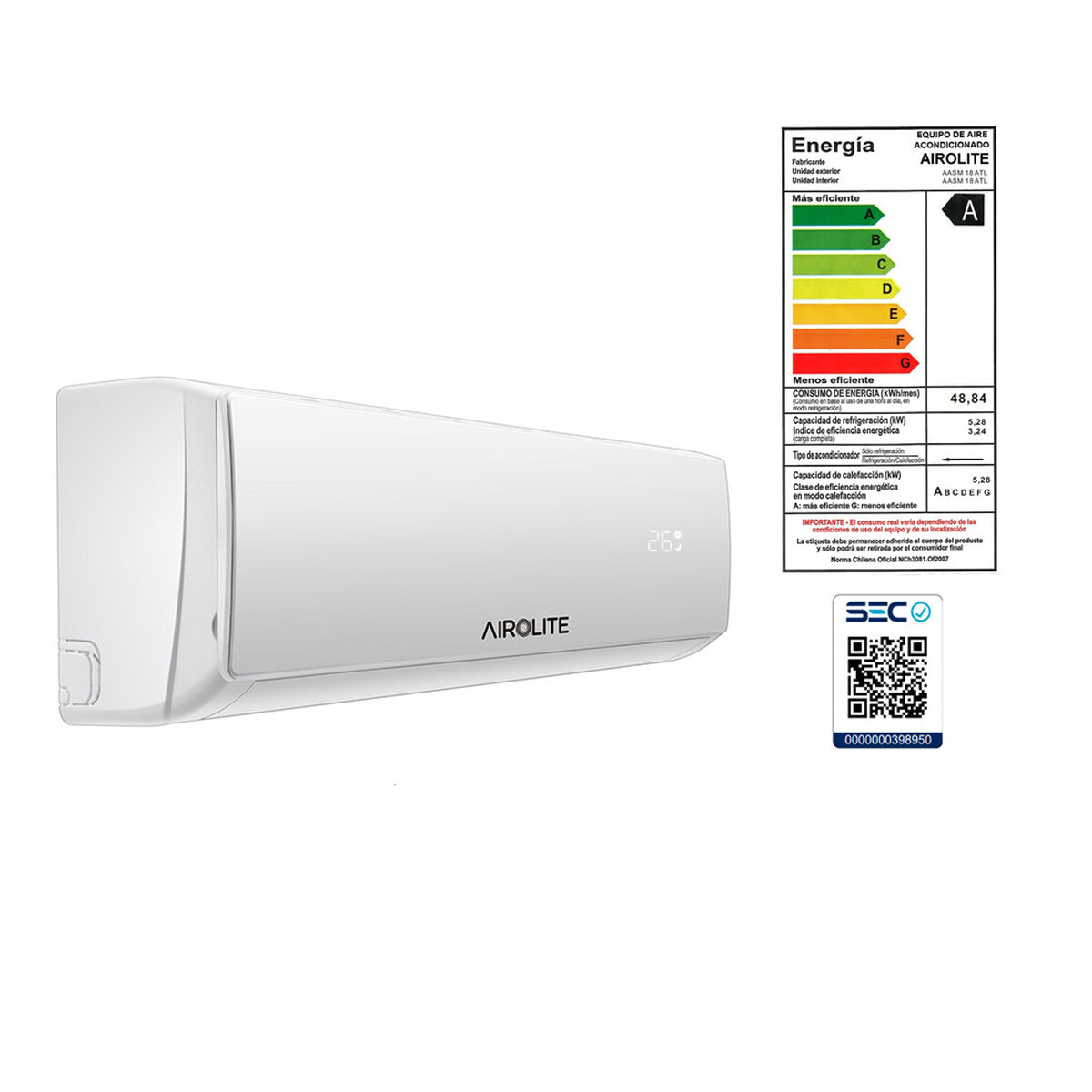 Aire Acondicionado Airolite Aasm 18 Atl Wifi 18000 BTU
