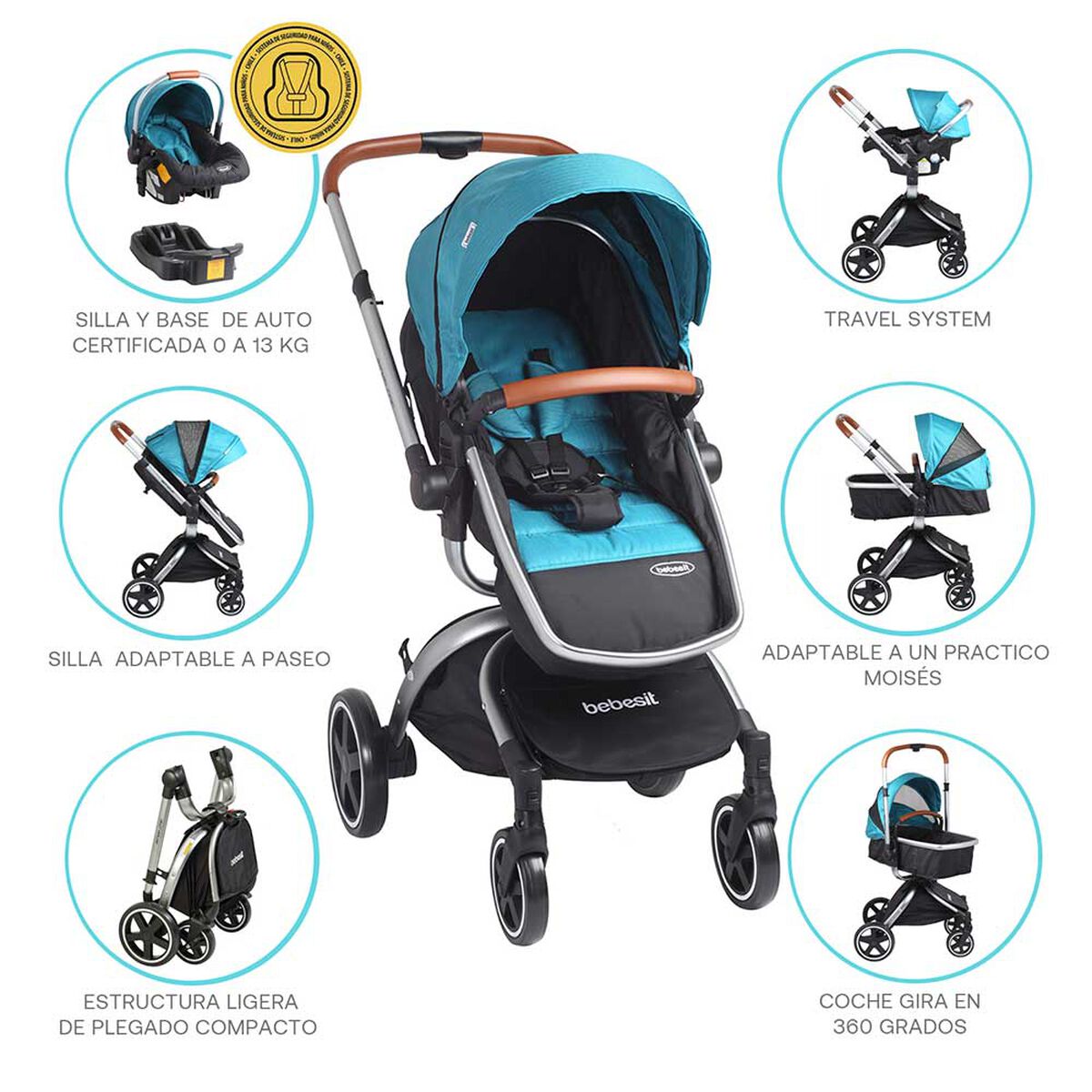 Coche Travel System Deluxe 360° Verde Bebesit