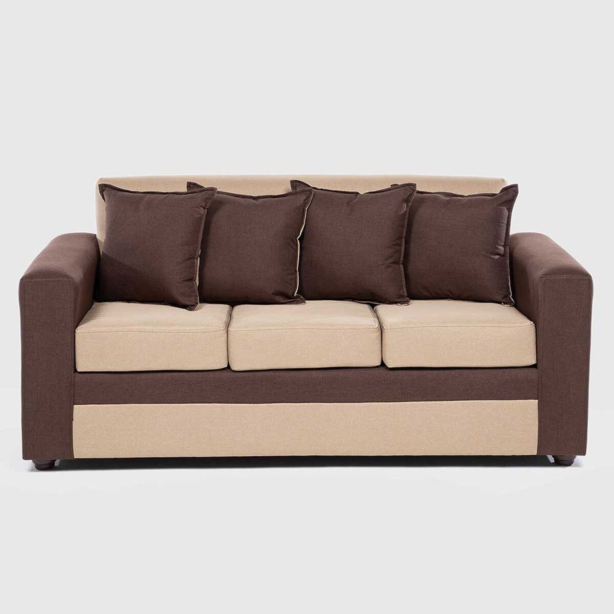 Juego de Living Almore Paris Sofá 3 Cuepos + Dos Pouf 1 Cuerpo Café Beige