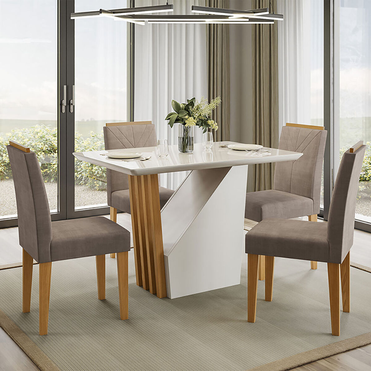 Juego de Comedor VekkaHome Vezna 4 Sillas Gris