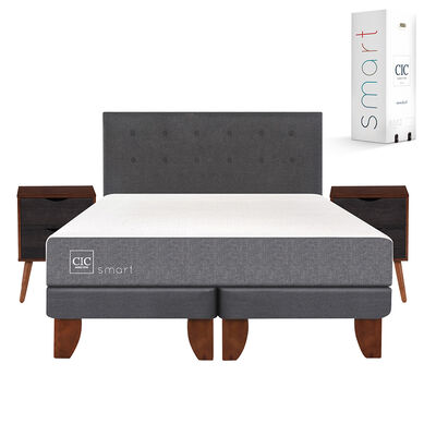 Cama Europea CIC Base Dividida 2 Plazas Smart + Respaldo + 2 Veladores Eufrates