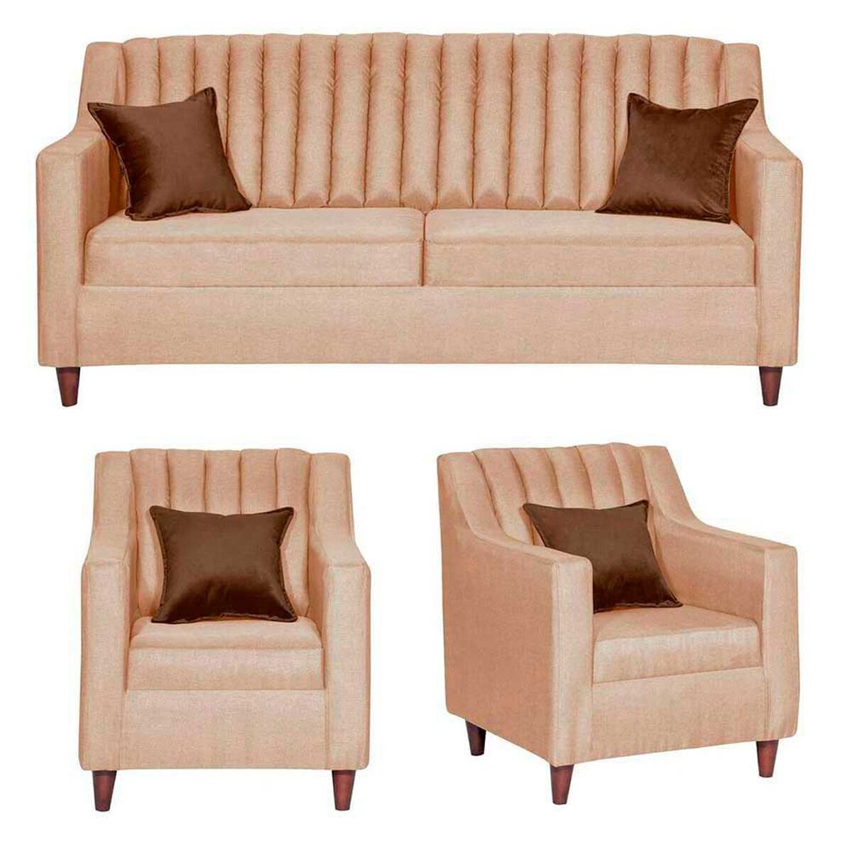 Juego de Living Dise&ntilde;o A&M Home Isabella Sof&aacute; 3 Cuerpos + 2 Sillones 1 Cuerpo Beige