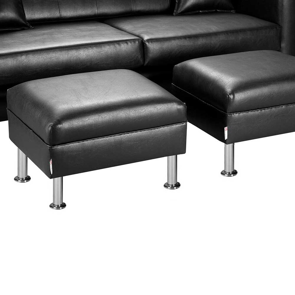 Juego de Living Bodevir New Retro PU 12 Sofá 3 Cuerpos + Dos Pouf 1 Cuerpo Negro 