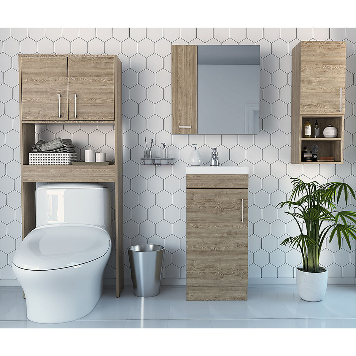 Botiquín + Mueble Lavamanos + Muro + Optimizador TuHome Bath 300