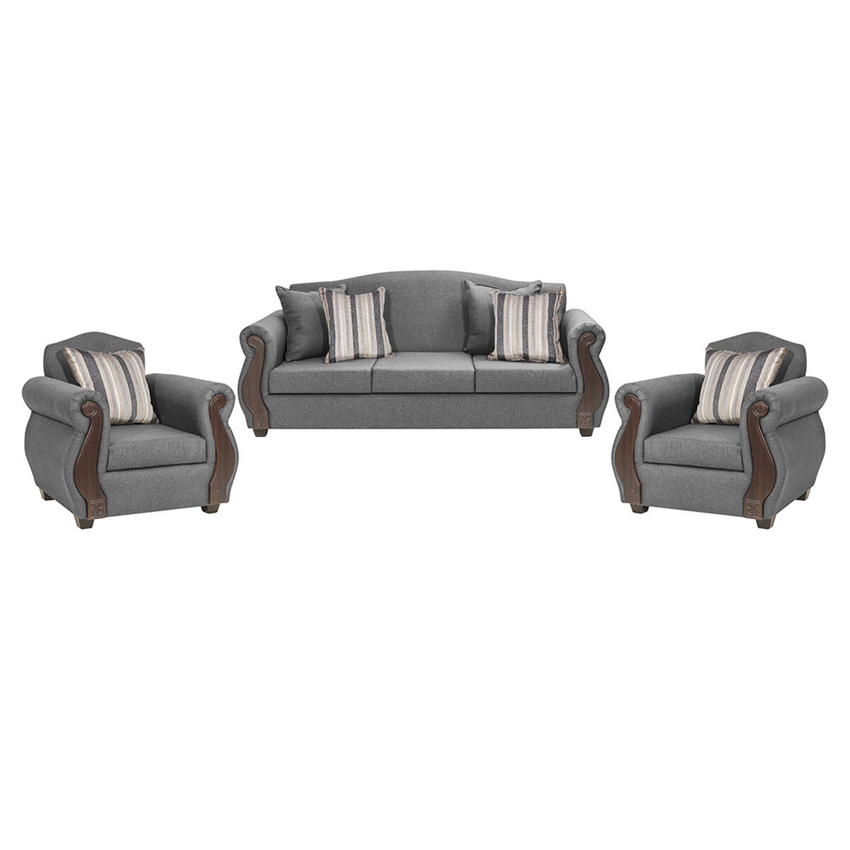 Juego de Living Innovamuebles New Bugambilia Sofá 3 Cuerpos + Dos Sillones 1 Cuerpo Gris Claro