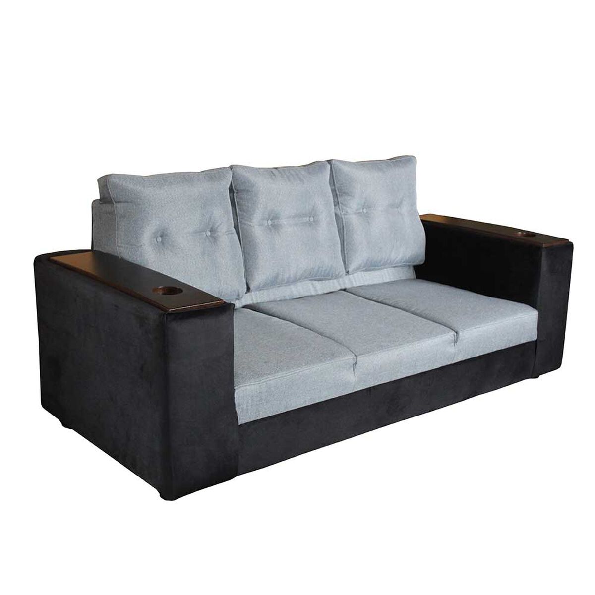 Sof&aacute; Muebles MYM Julietta 3 Cuerpos + Dos Pouf 1 Cuerpo Negro Gris