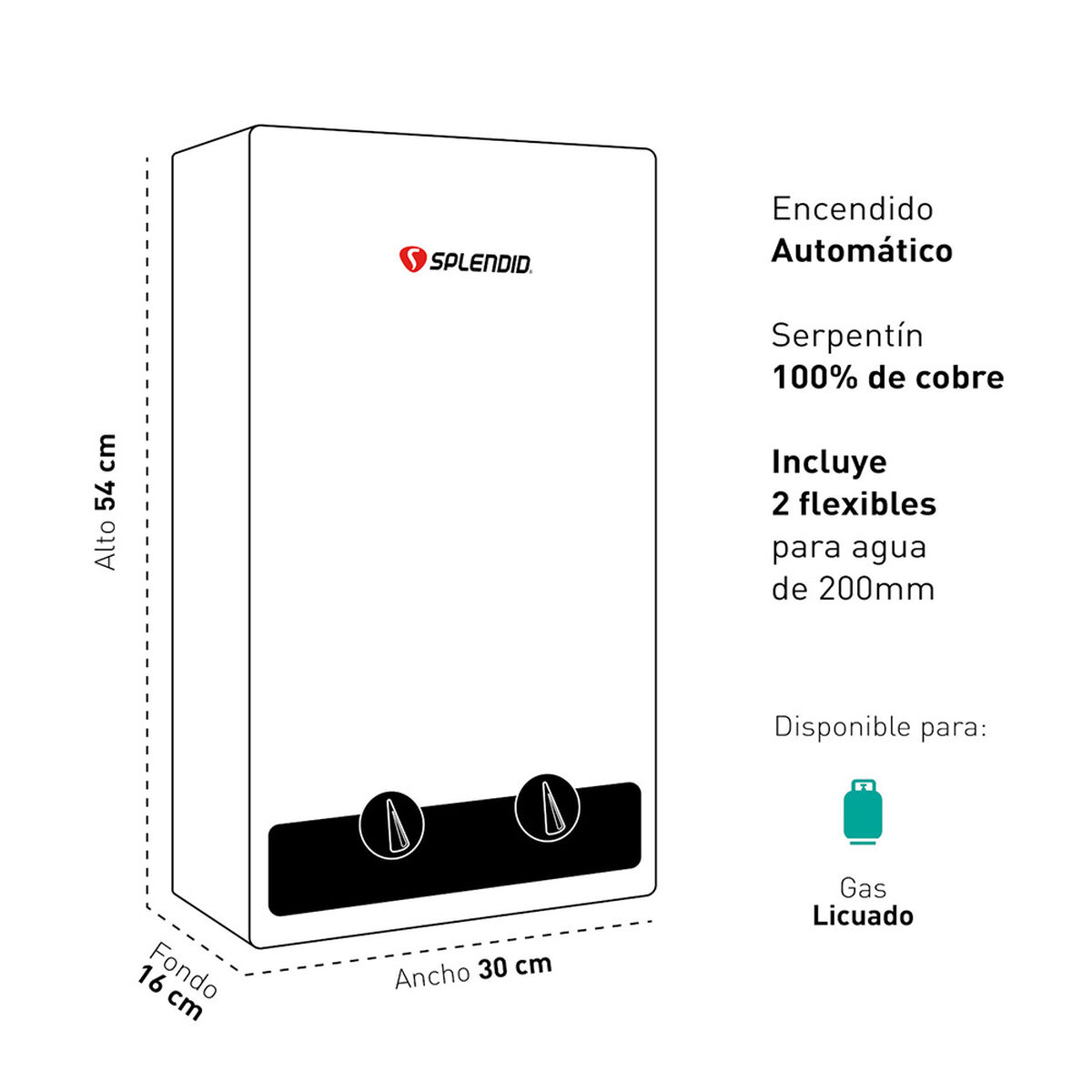Calefont Gas Licuado Splendid Tiro Natural Ionizado 7 lts.