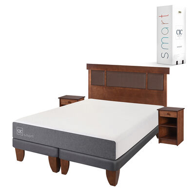Imagen 2 del producto Cama Europea CIC Base Dividida 2 Plazas Smart + Respaldo + 2 Veladores Dublin Caramelo