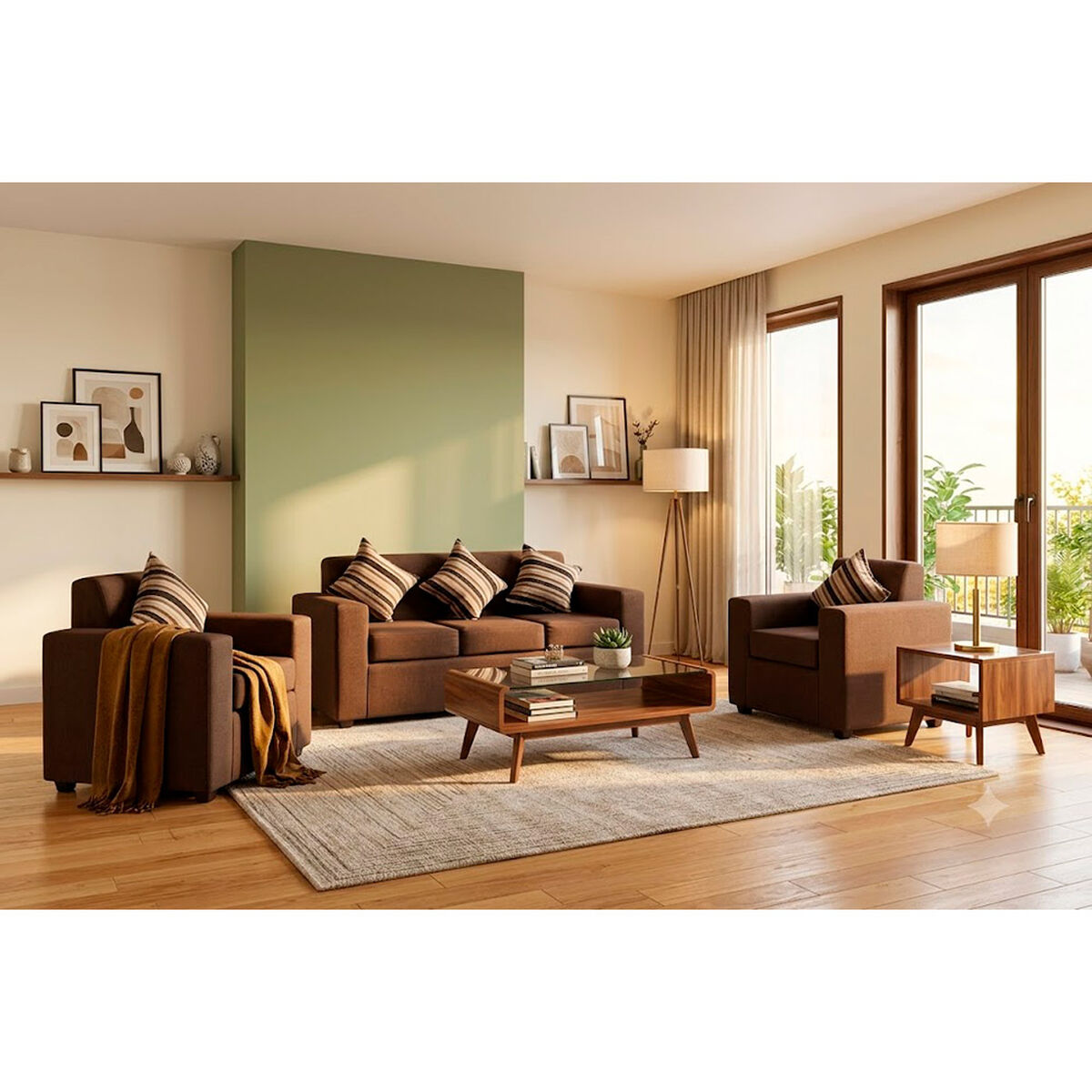 Juego de Living Almore Paris Sof&aacute; 3 Cuerpos + Dos Sillones 1 Cuerpo Caf&eacute;