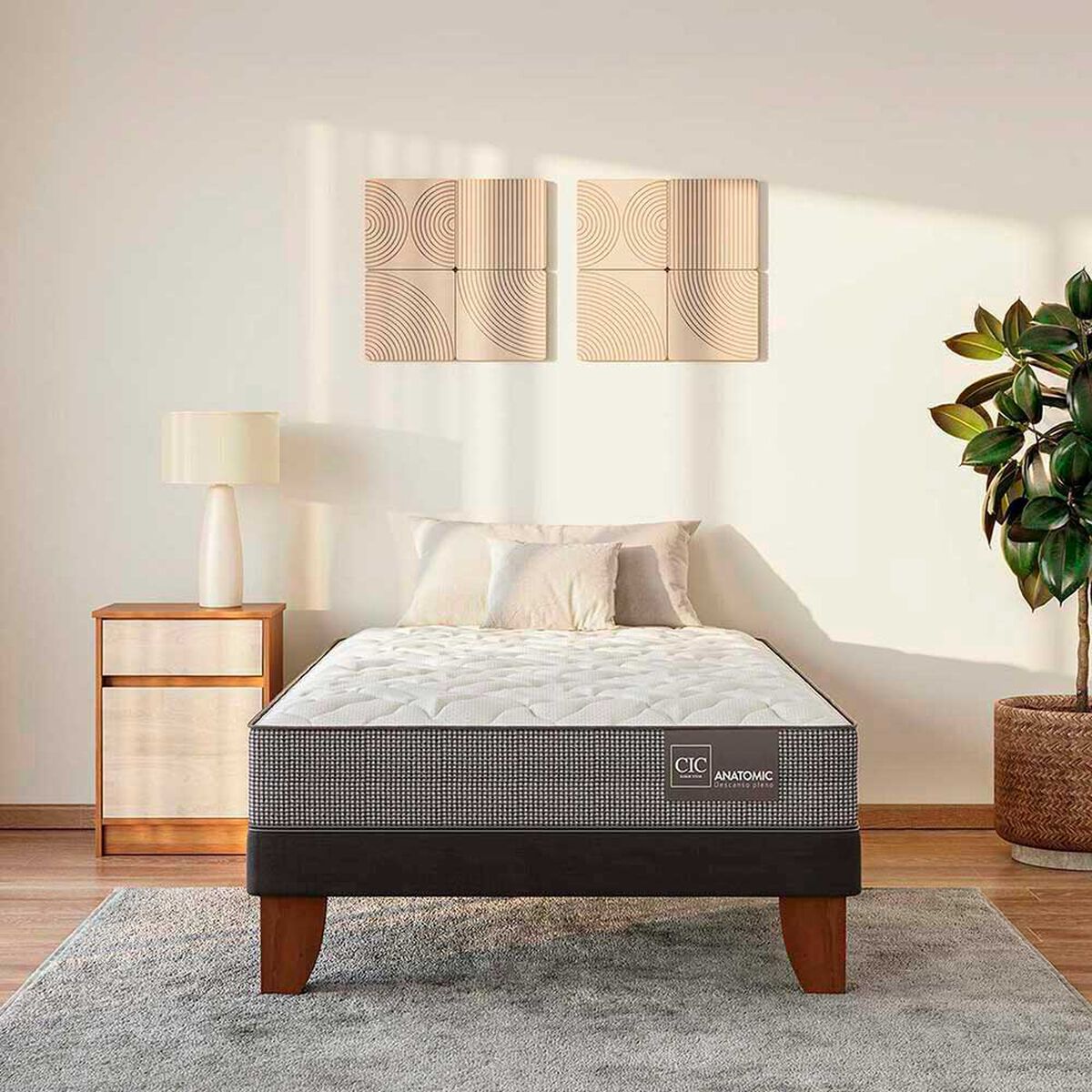 Cama Europea CIC 1,5 Plazas Anatomic + Respaldo New Dublin Caramelo