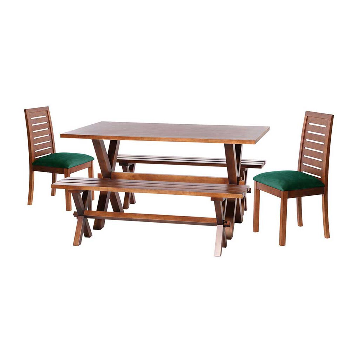 Juego de Comedor Latam Home Sevilla Tenerife 2 Sillas + 2 Bancas Velvet Verde