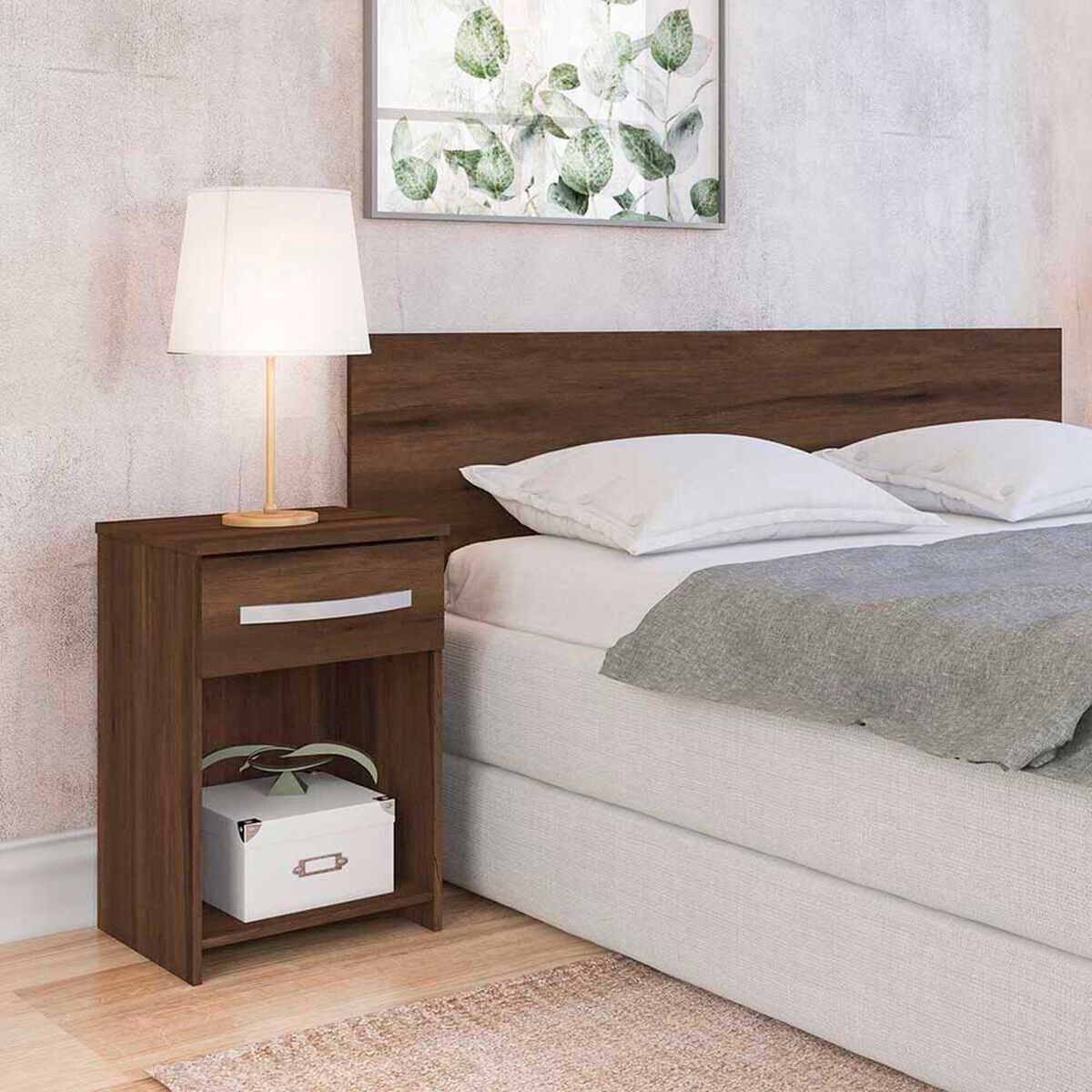 Respaldo + Velador Vekkahome 1,5 Plazas Limari Caf&eacute; Oscuro