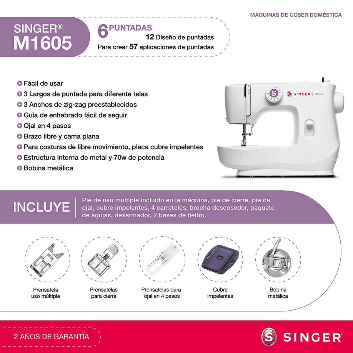 Máquina de Coser Brazo Libre Singer M 1605