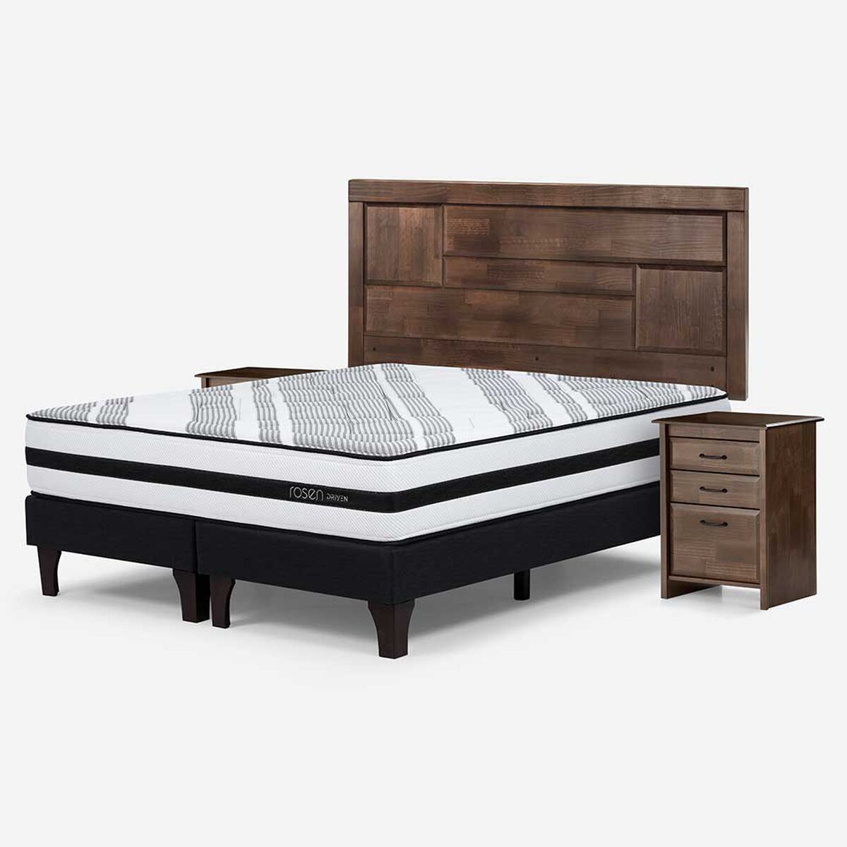 Cama Europea Rosen Base Dividida 2 Plazas Dolce + Respaldo + 2 Veladores