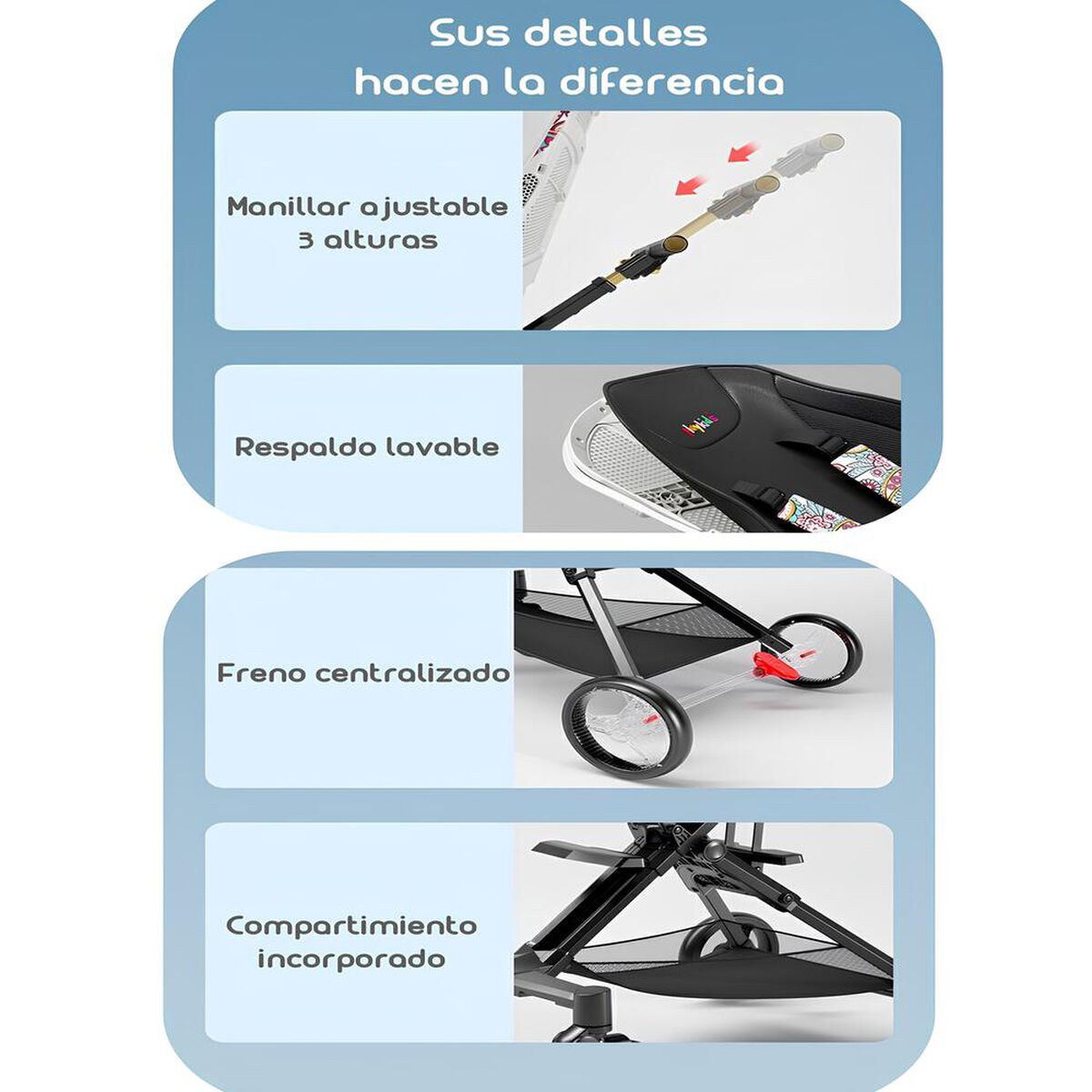 Coche de Paseo 360° Reclinable Playkids Negro Lubabycas