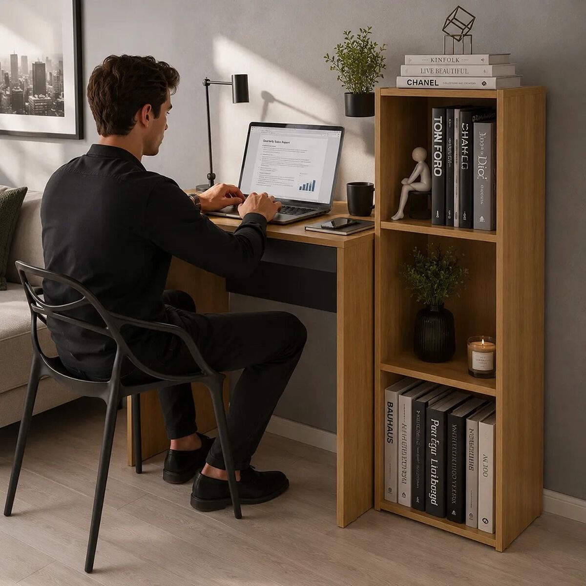 Escritorio + Librero Mons Home Office Mel/Preto
