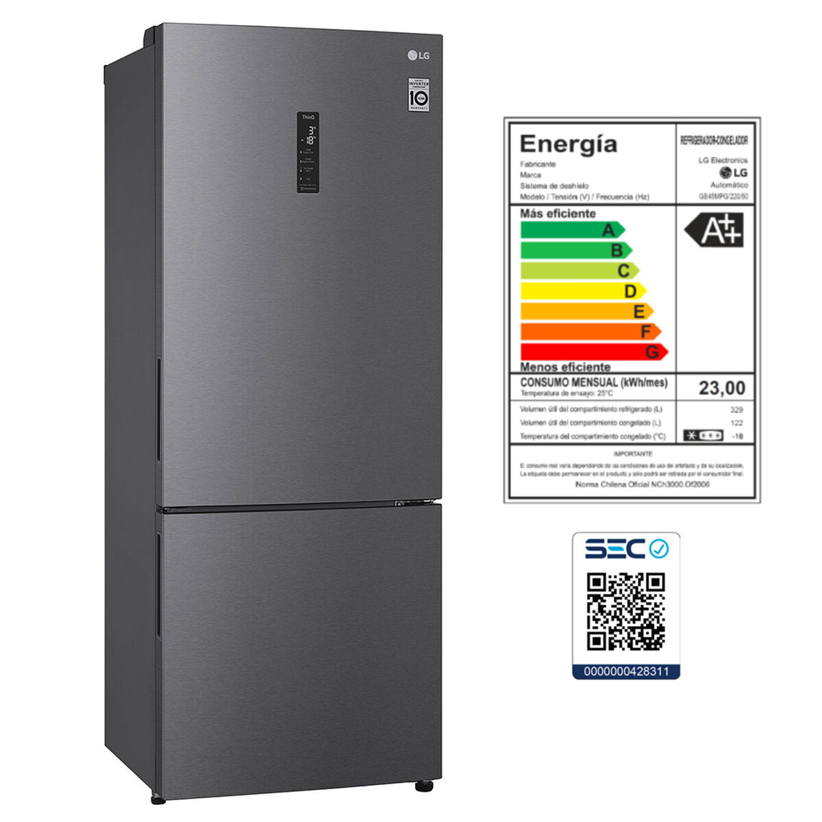 Refrigerador No Frost LG GB45MPG 451 lts.