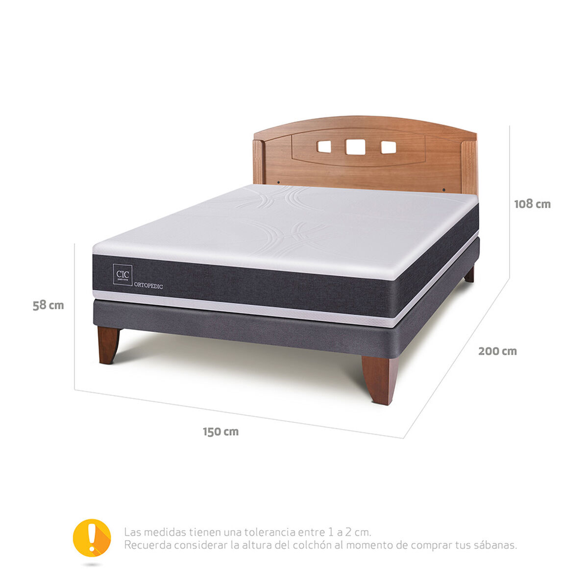 Cama Europea CIC 2 Plazas New Ortopedic + Respaldo New Gales