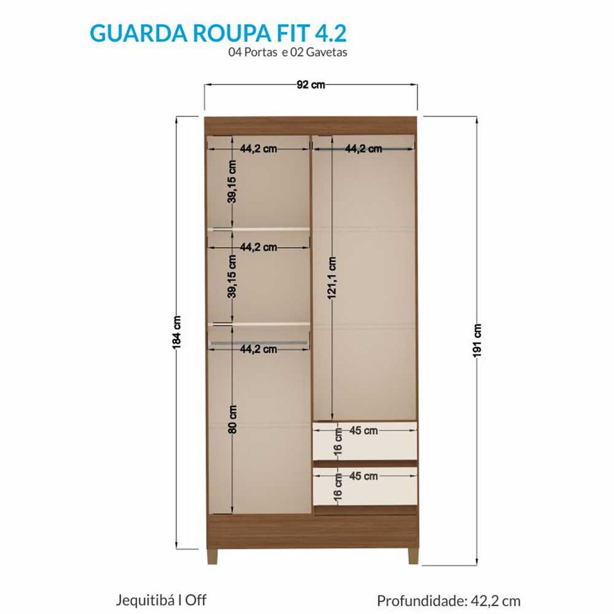 Cl&oacute;set Onessta Fit 4 Puertas 2 Cajones Jatoba Blanco