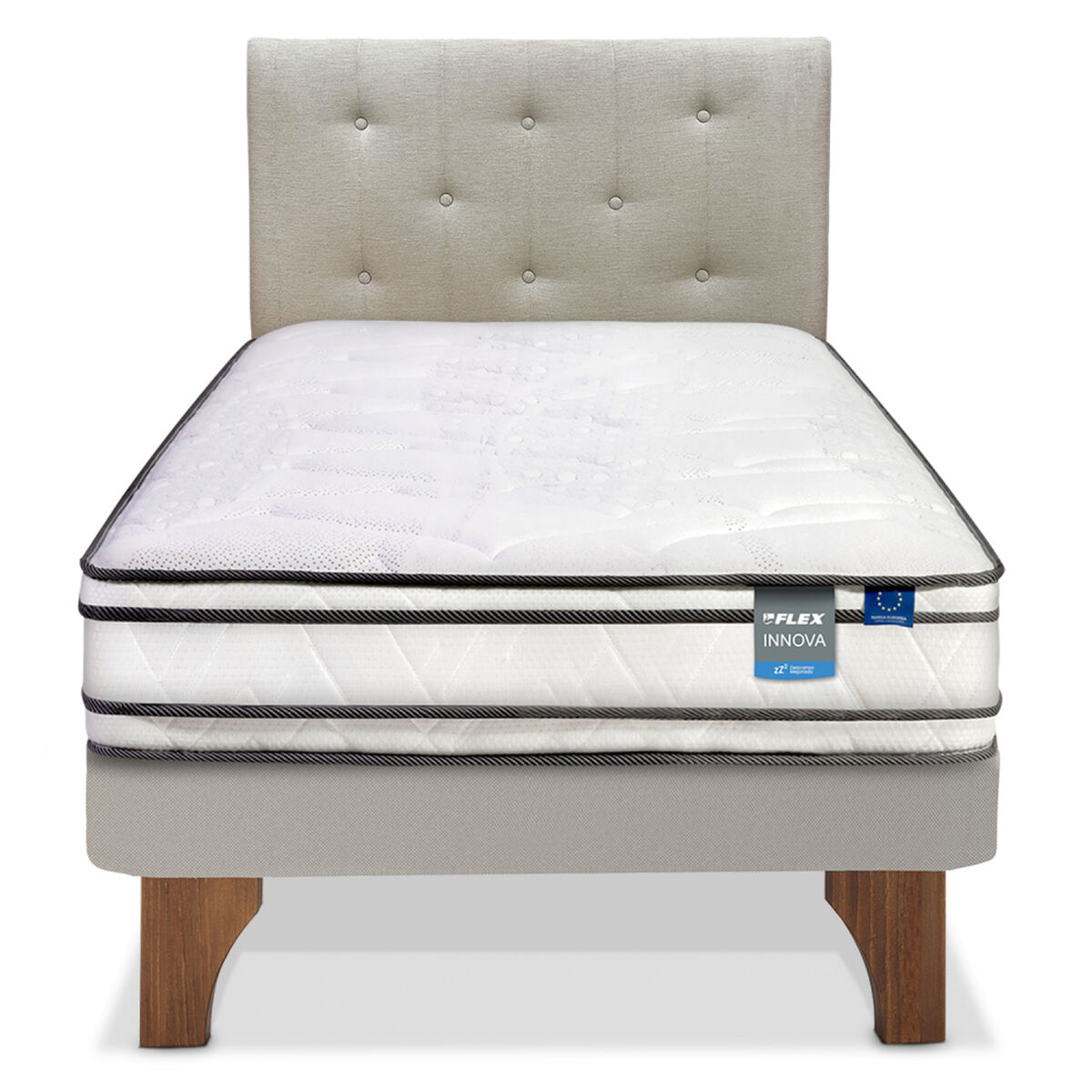 Cama Europea Flex 1,5 Plazas Innova Almendra + Respaldo Almendra C