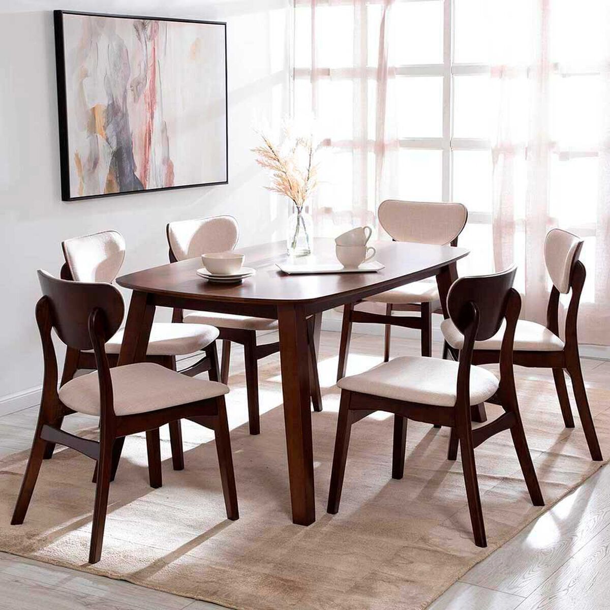 Juego de Comedor Exit Kitty 6 Sillas Marr&oacute;n