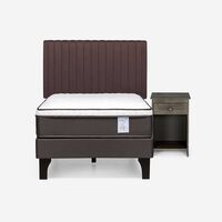 Cama Europea Rosen 1 Plaza New Style 4 + Respaldo + Velador Café