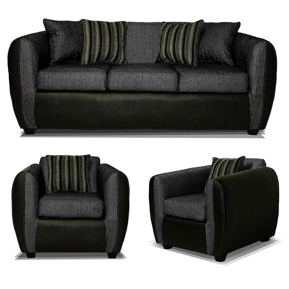 Juego de Living Elegant Detail Oklahoma Sofá 3 Cuerpos + Dos Sillones 1 Cuerpo Gris Oscuro