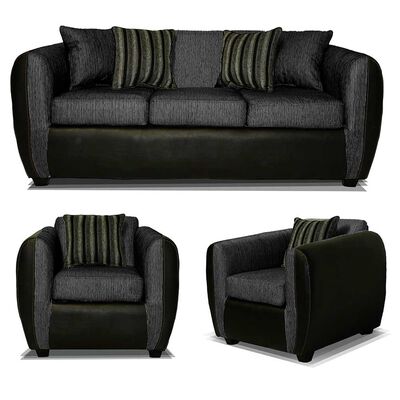 Juego de Living Elegant Detail Oklahoma Sofá 3 Cuerpos + Dos Sillones 1 Cuerpo Gris Oscuro