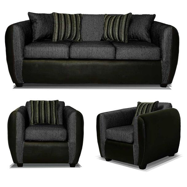 Juego de Living Elegant Detail Oklahoma Sofá 3 Cuerpos + Dos Sillones 1 Cuerpo Gris Oscuro