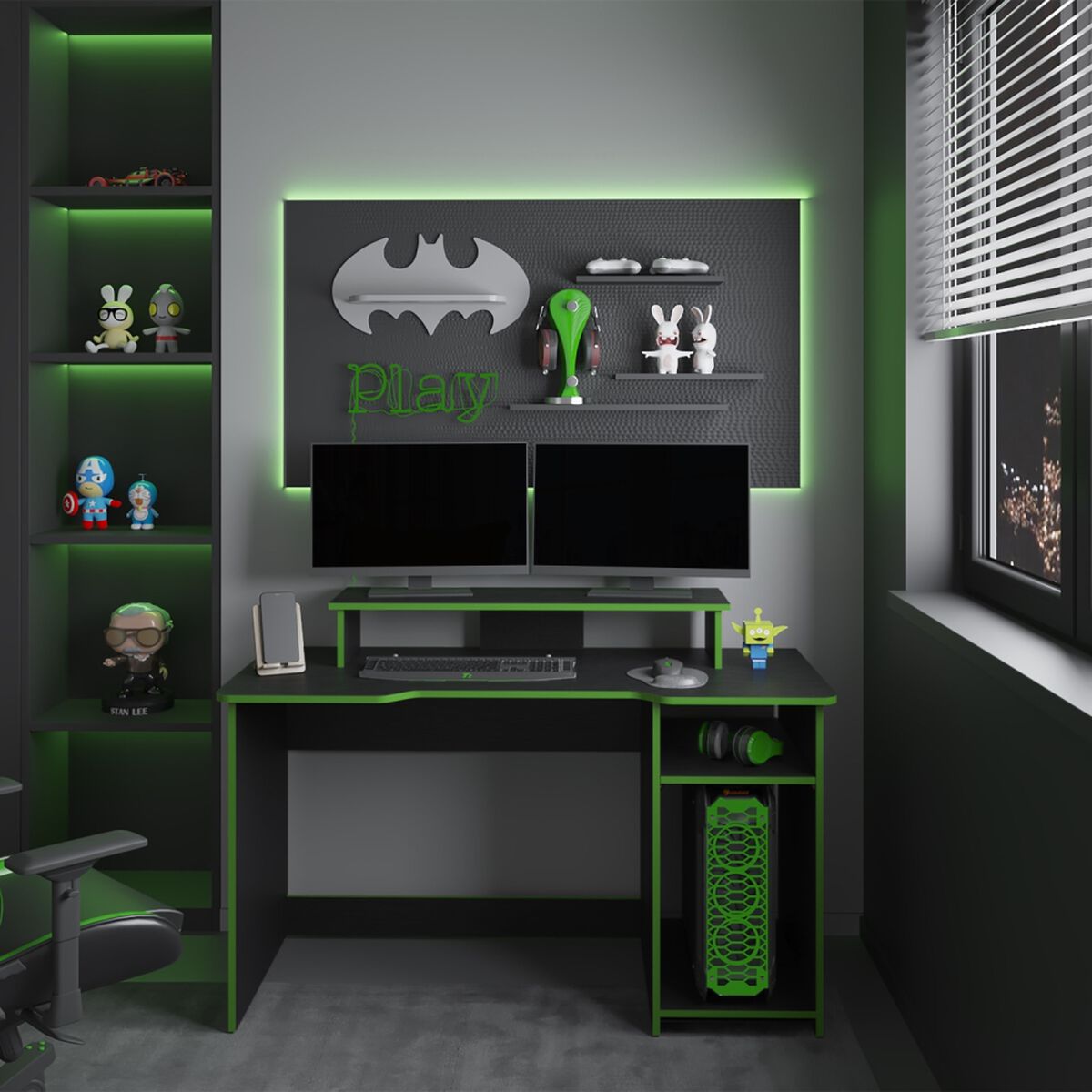 Escritorio Gamer TuHome Huni Wengue Y Verde