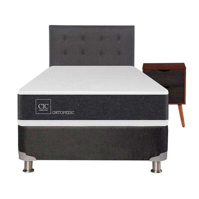 Imagen 1 del producto Box Spring CIC 1,5 Plazas New Ortopedic + Respaldo + Velador Eufrates