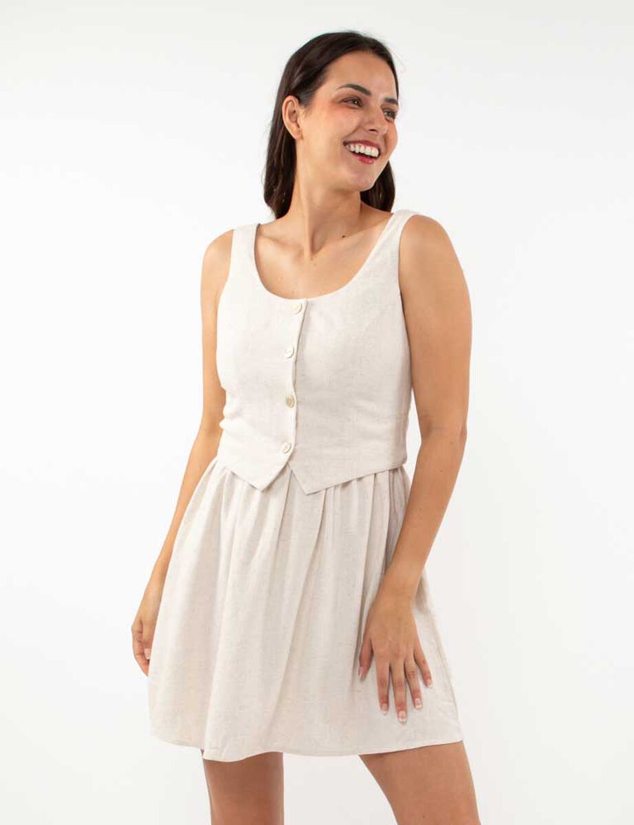 Vestido Lino Corto Sin Mangas Mujer Zibel
